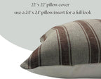 Linen Throw Pillow Covers Stripe Brown Pillow Cover Spring Decorative Pillow Covers for Living Room, Bedroom (Brown Stripes, 22" L x 22" W)