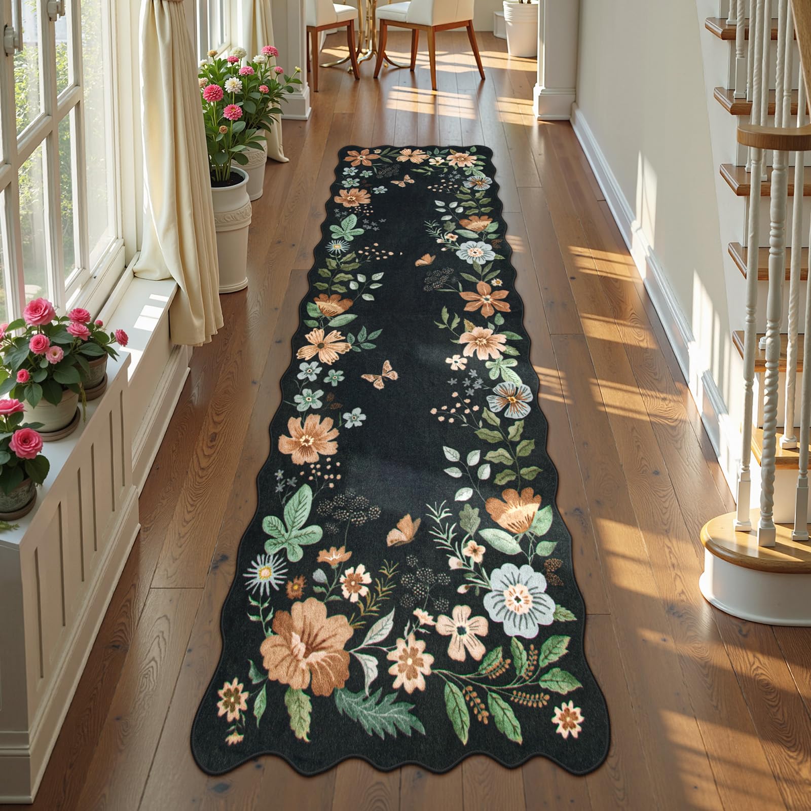 Lahome Floral Living Room Rugs, Area Rugs 5x7 Rug for Bedroom Ultra-Thin Soft Rug, Non-Slip Washable Rugs Stain Resistant Boho Rug Flore Throw Rug for ‎Dining Room Office (5x7ft,Green)