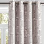 Beige and Silvery 100% Blackout Jacquard Geometric Pattern Curtains,52 Inch Wide 84 Inches Long 2 Panels, Thermal Insulated Noise Reducing Anti-Rust Grommet Drapes for Bedroom Living Room, Cream