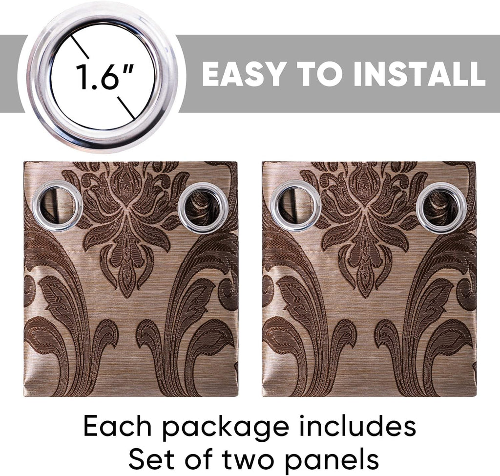NAPEARL Damask Curtains-Fancy Jacquard Semi-Blackout Brown Curtain Drapes for legant & Private Living Room & Bedroom, Luxury Curtains 96 Inches Length (2 Panels, Each 52 x 96 Inches)