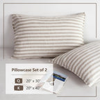 Striped Linen Pillow Cases Set of 2,20"x30" Standard/Queen Size,100% French Natural Flax Soft Linen Pillowcases,Natural Stripe