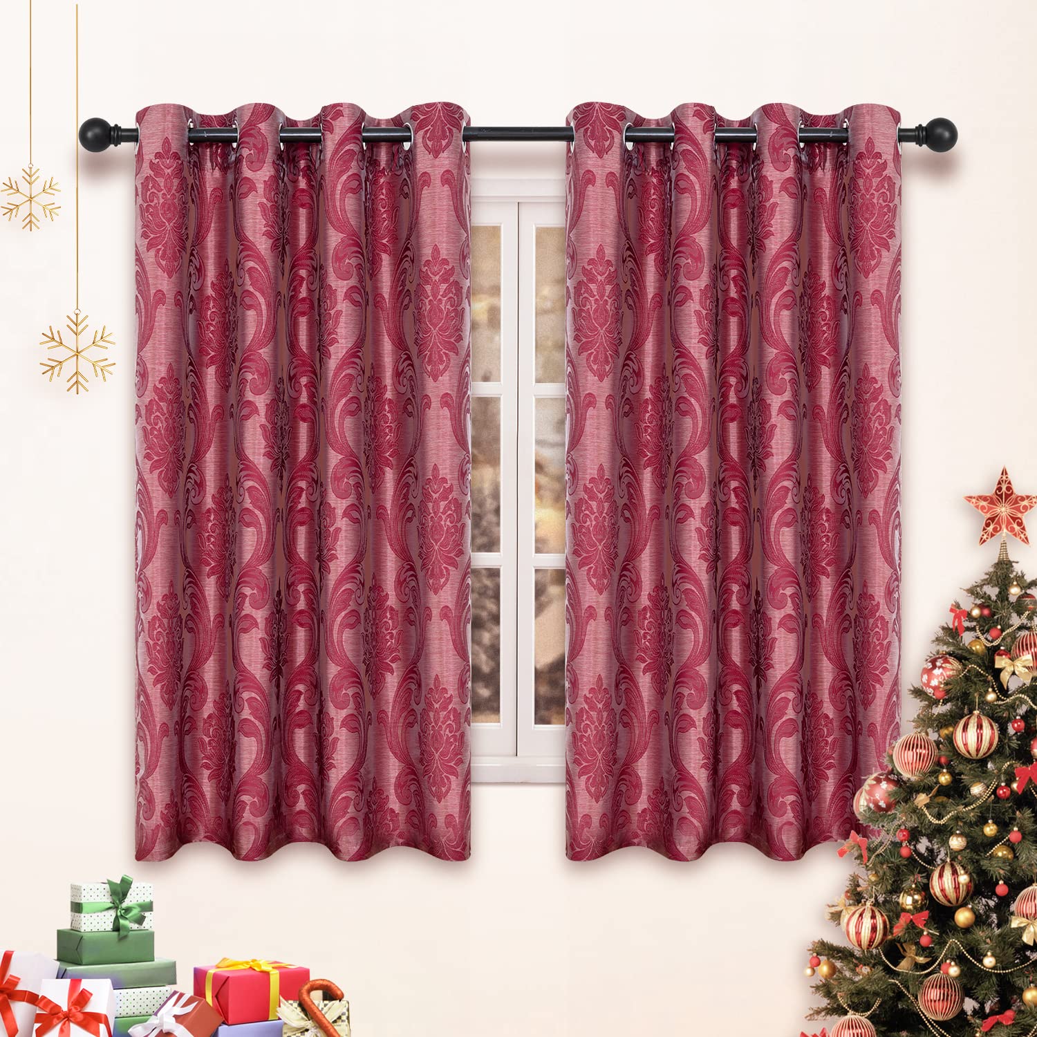 NAPEARL Damask Curtains-Fancy Jacquard Semi-Blackout Brown Curtain Drapes for legant & Private Living Room & Bedroom, Luxury Curtains 96 Inches Length (2 Panels, Each 52 x 96 Inches)