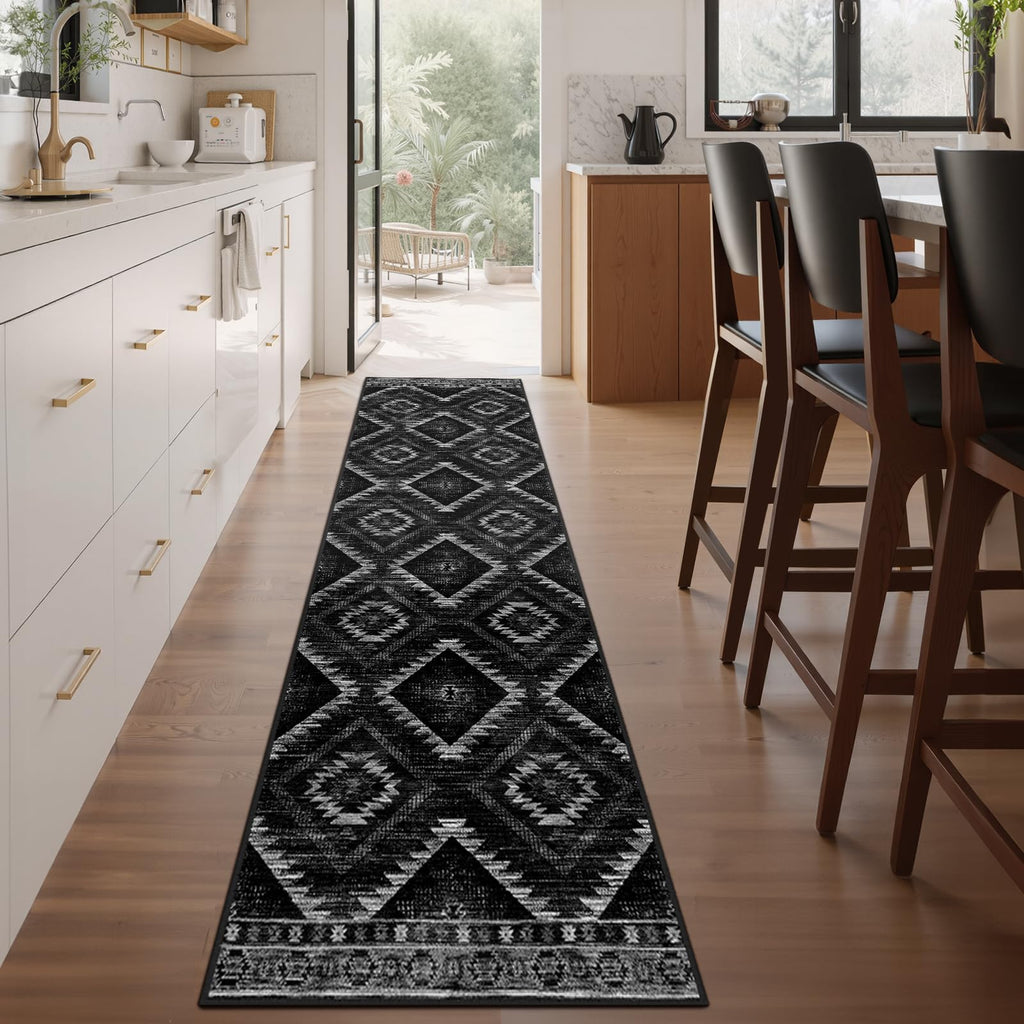 BESTSWEETIE Area Rug 5x7 Rug Machine Washable Non-Slip Low Pile Print Pattern Western Rug for Living Room Bedroom Entryway Tribal Series -Black