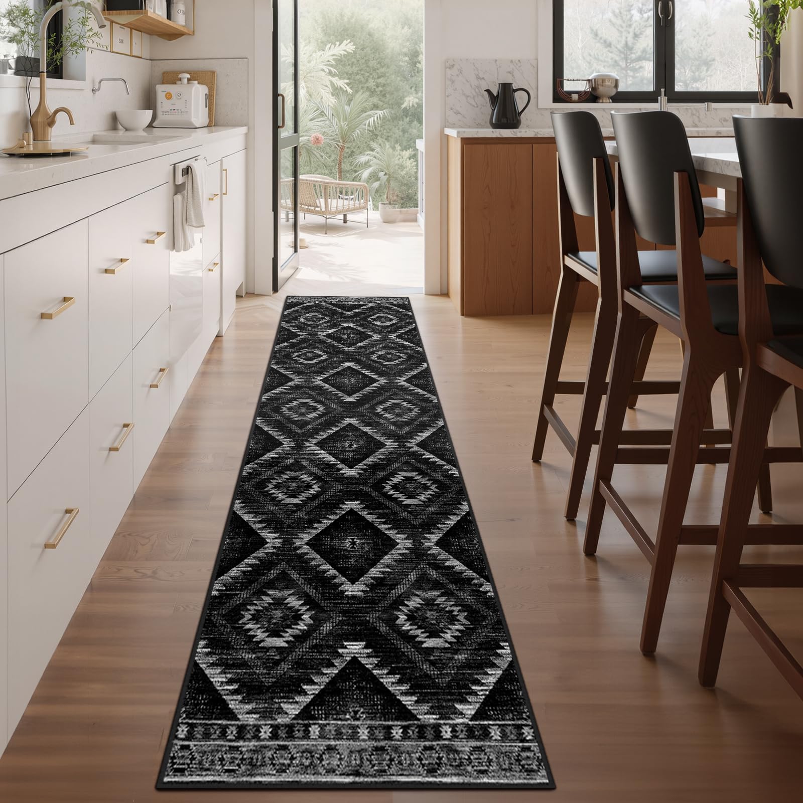 BESTSWEETIE Area Rug 5x7 Rug Machine Washable Non-Slip Low Pile Print Pattern Western Rug for Living Room Bedroom Entryway Tribal Series -Black