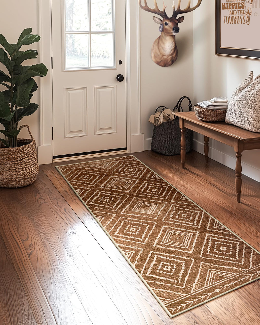 BESTSWEETIE Area Rug 5x7 Rug Machine Washable Non-Slip Low Pile Print Pattern Western Rug for Living Room Bedroom Entryway Tribal Series -Black