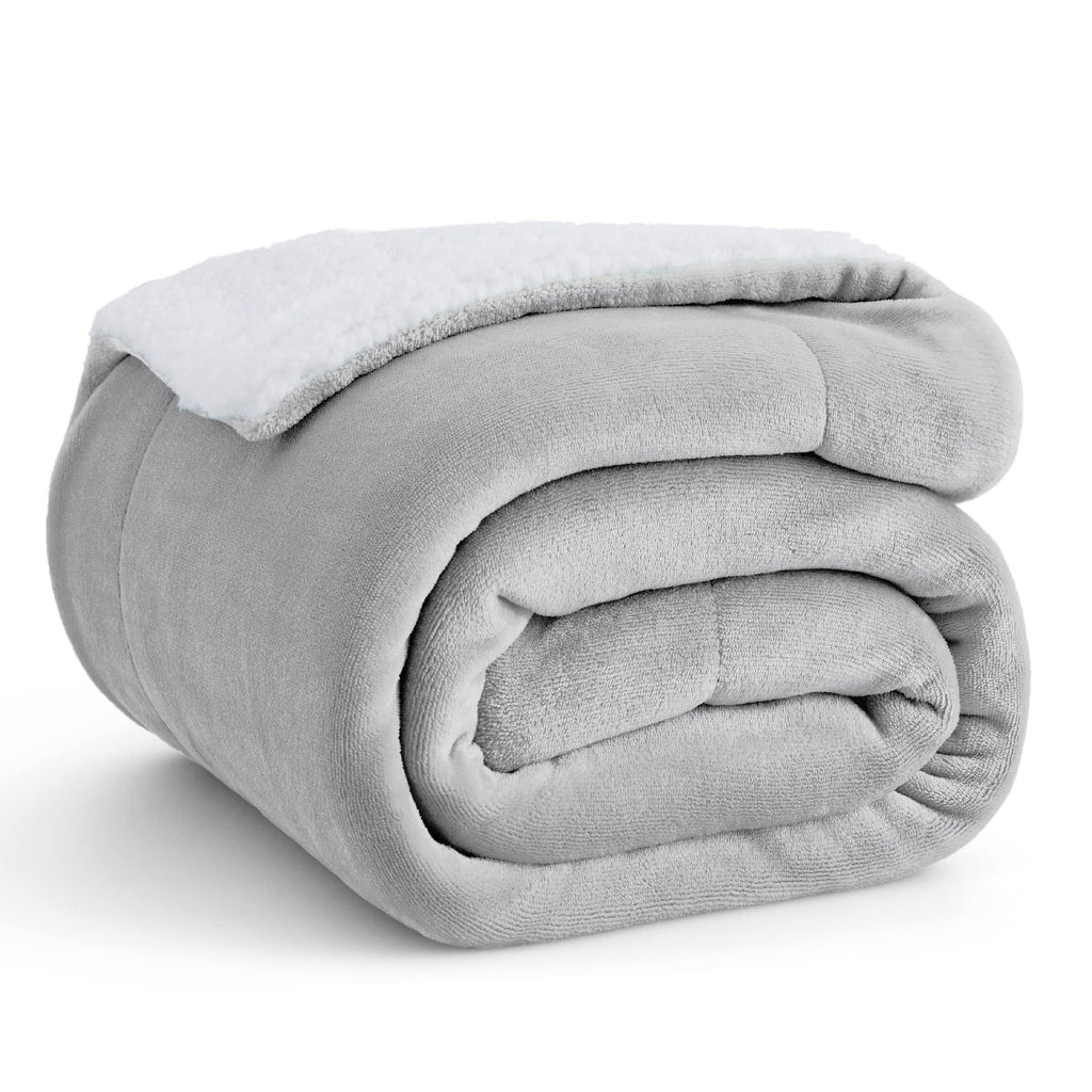 Bedsure GentleSoft Sherpa Fleece Queen Blankets for Bed, Non-Heated, Thick and Warm Throw for Women and Men, Soft Fuzzy Plush Queen Blanket for Winter, Grey, 90x90 Inches