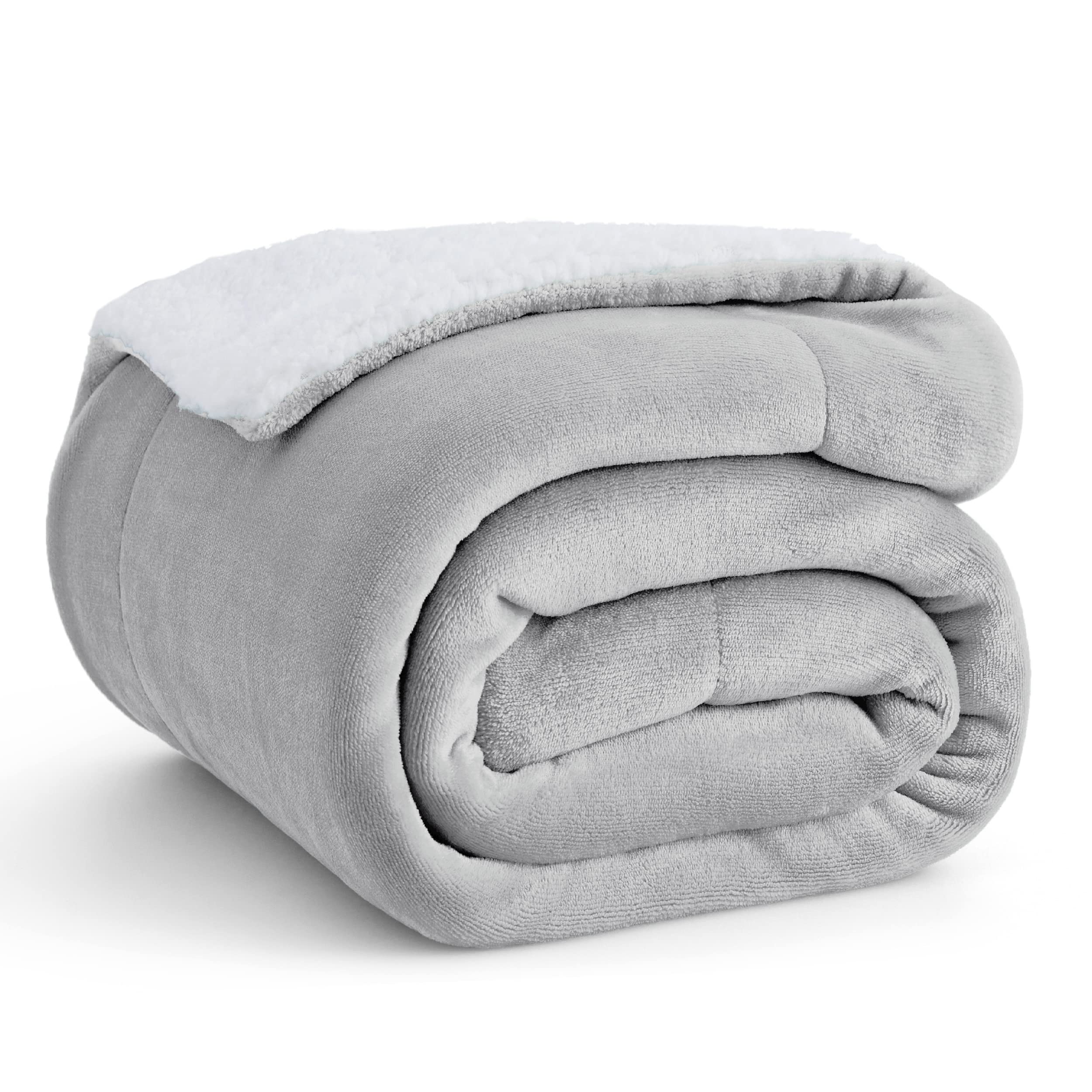 Bedsure GentleSoft Sherpa Fleece Queen Blankets for Bed, Non-Heated, Thick and Warm Throw for Women and Men, Soft Fuzzy Plush Queen Blanket for Winter, Grey, 90x90 Inches