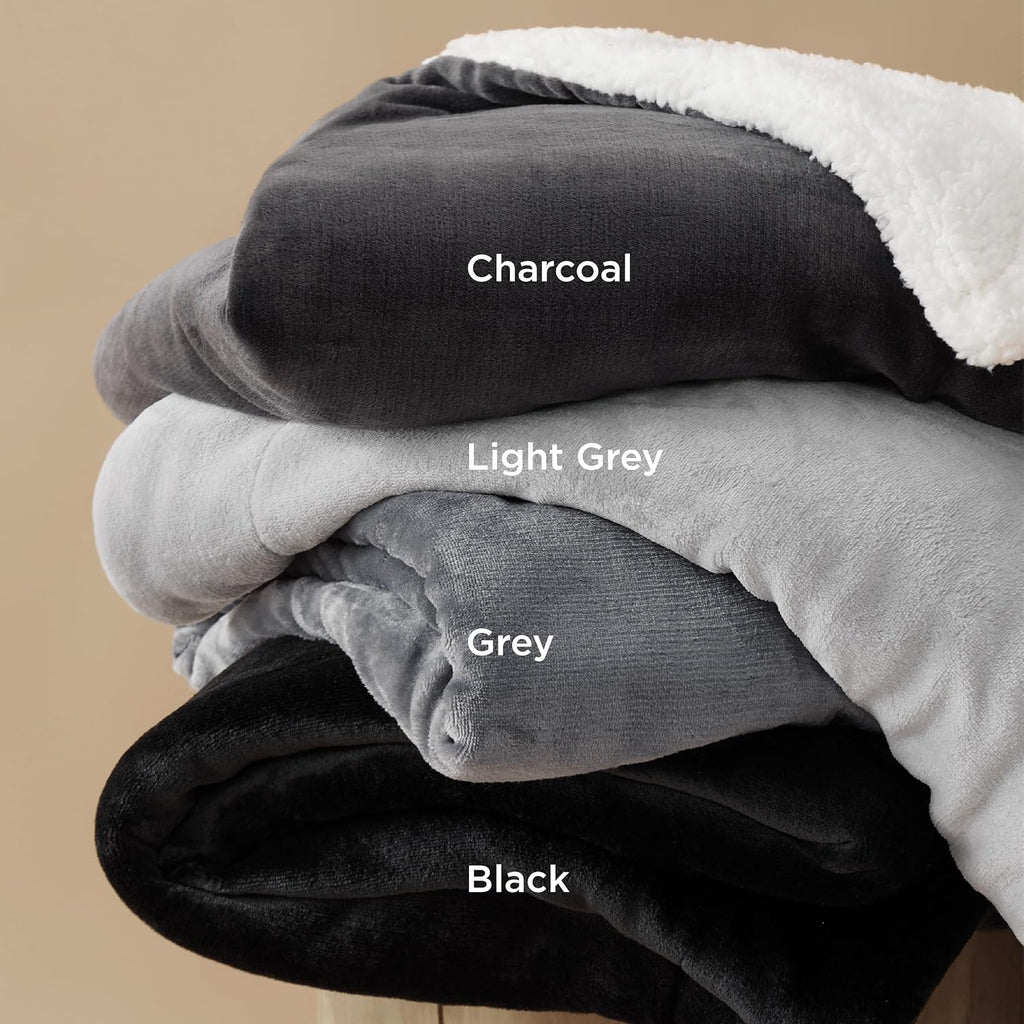 Bedsure GentleSoft Sherpa Fleece Queen Blankets for Bed, Non-Heated, Thick and Warm Throw for Women and Men, Soft Fuzzy Plush Queen Blanket for Winter, Grey, 90x90 Inches
