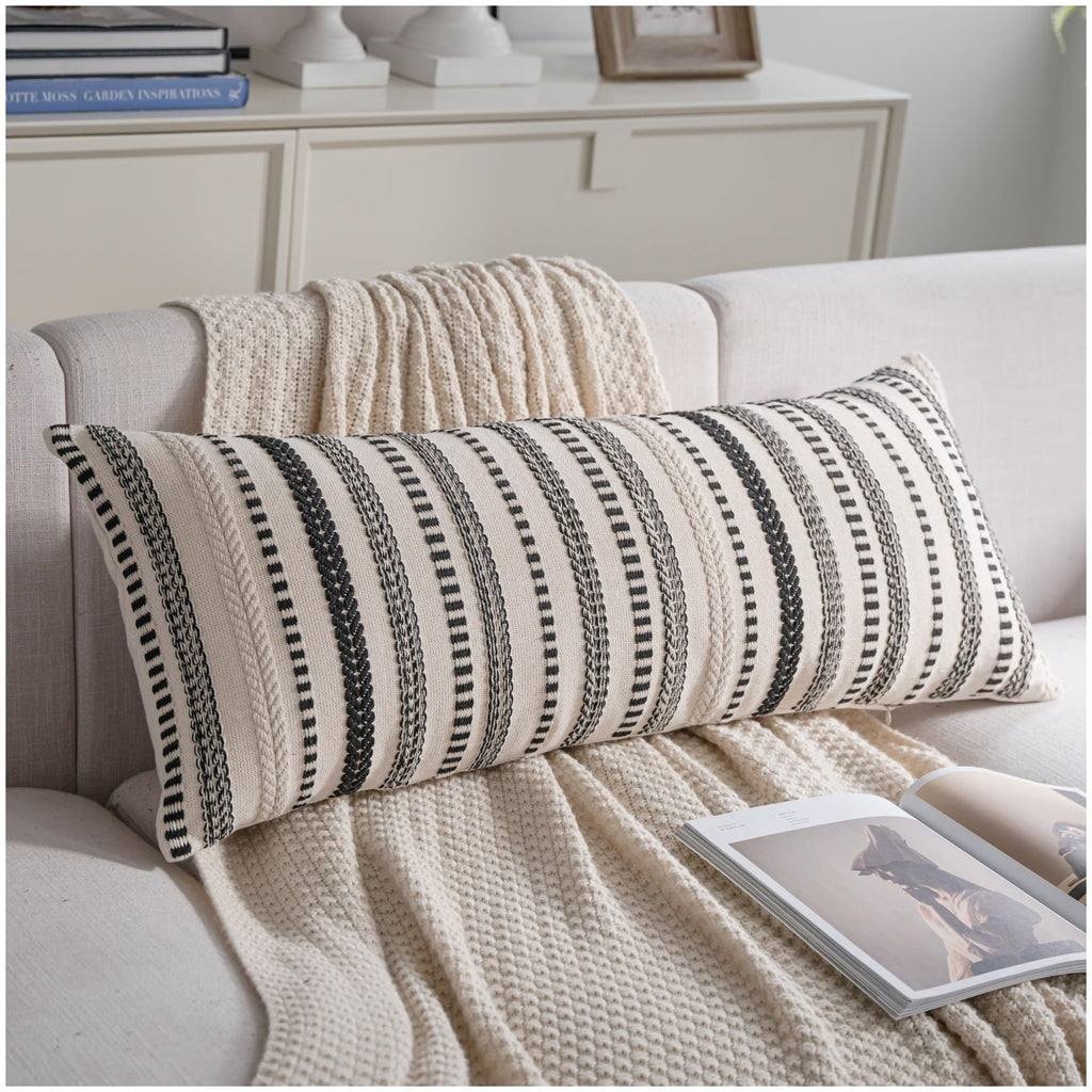 Cethom Navy Blue Boho Throw Pillow Covers 20x20 Inch Set of 2, Stripe Textured Decorative Couch Pillow Cases for Bed, Sofa, Living Room, Bedroom, Farmhouse Home Accent Cushion Covers