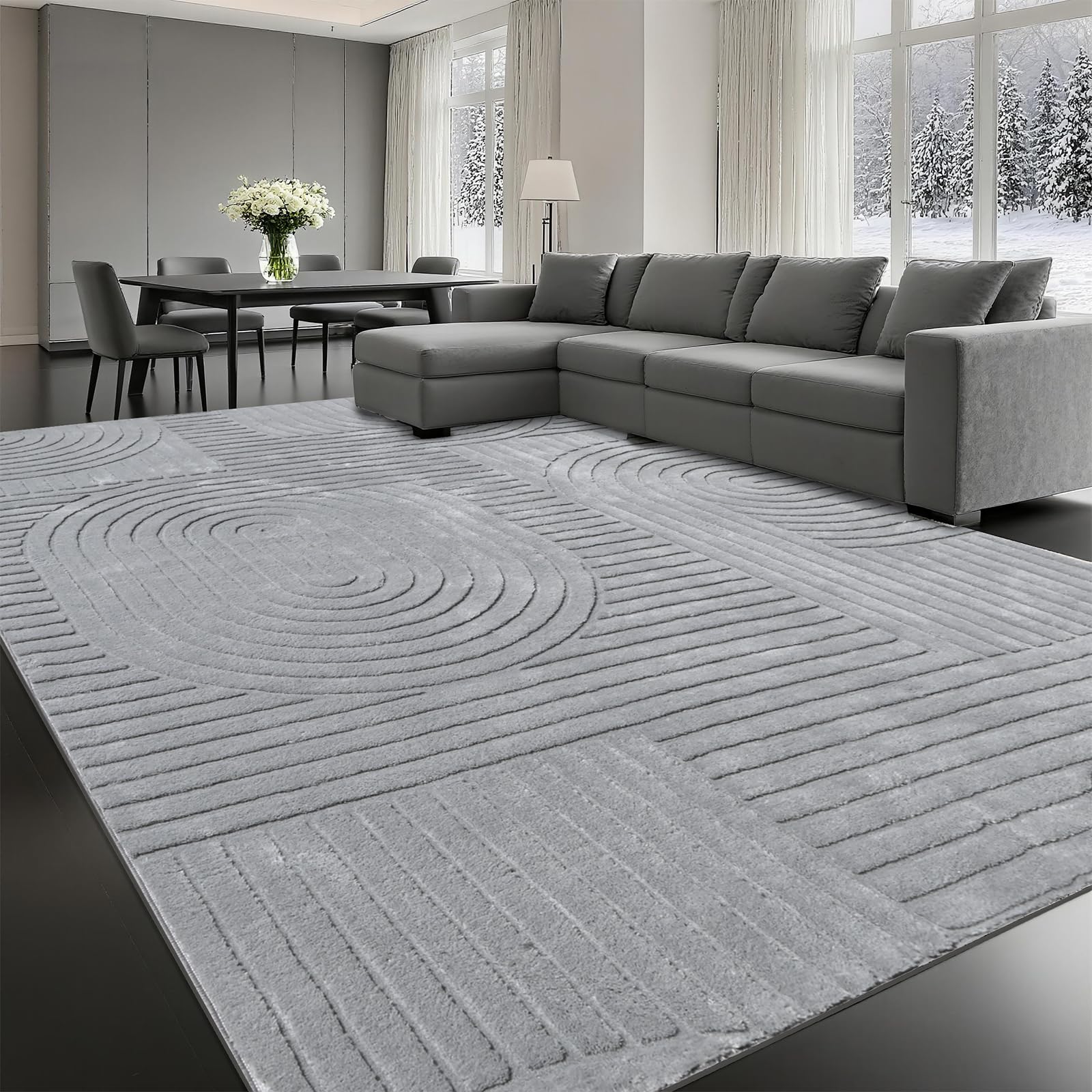5x7 Geometric Solid Beige Area Rug – Washable, Durable Non-Slip Indoor Carpet with Soft High-Low Pile, Fluffy Floor Rugs for Living Room, Bedroom, Bedside, Kids Room, Nursery,Home Office Décor
