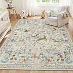 8x10 Beige Boho Floral Washable Non-Slip Thin Area Rug for Indoor Spaces