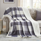 PU MEI Sherpa Fleece Throw Blanket 60" x 80" Reversible Plush Fluffy Large Big Blanket Lattice Flannel Blankets for Sofa Couch Bed (Grey-Soft Blue, 60"*80")