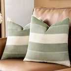 AmHoo Pack of 2 Farmhouse Stripe Check Throw Pillow Covers Set Case Cotton Linen Decorative Pillowcases Cushion Cover for Couch Bench Sofa 18x18 Inch Sage Green