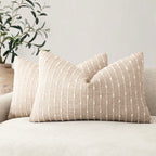 Foindtower Pack of 2 Decorative Jacquard Boucle Throw Pillow Covers Accent Textured Striped Pillowcases Soft Boho Modern Cushion for Couch Sofa Bedroom Living Room Home Decor 20x20 Inch Natural Beige