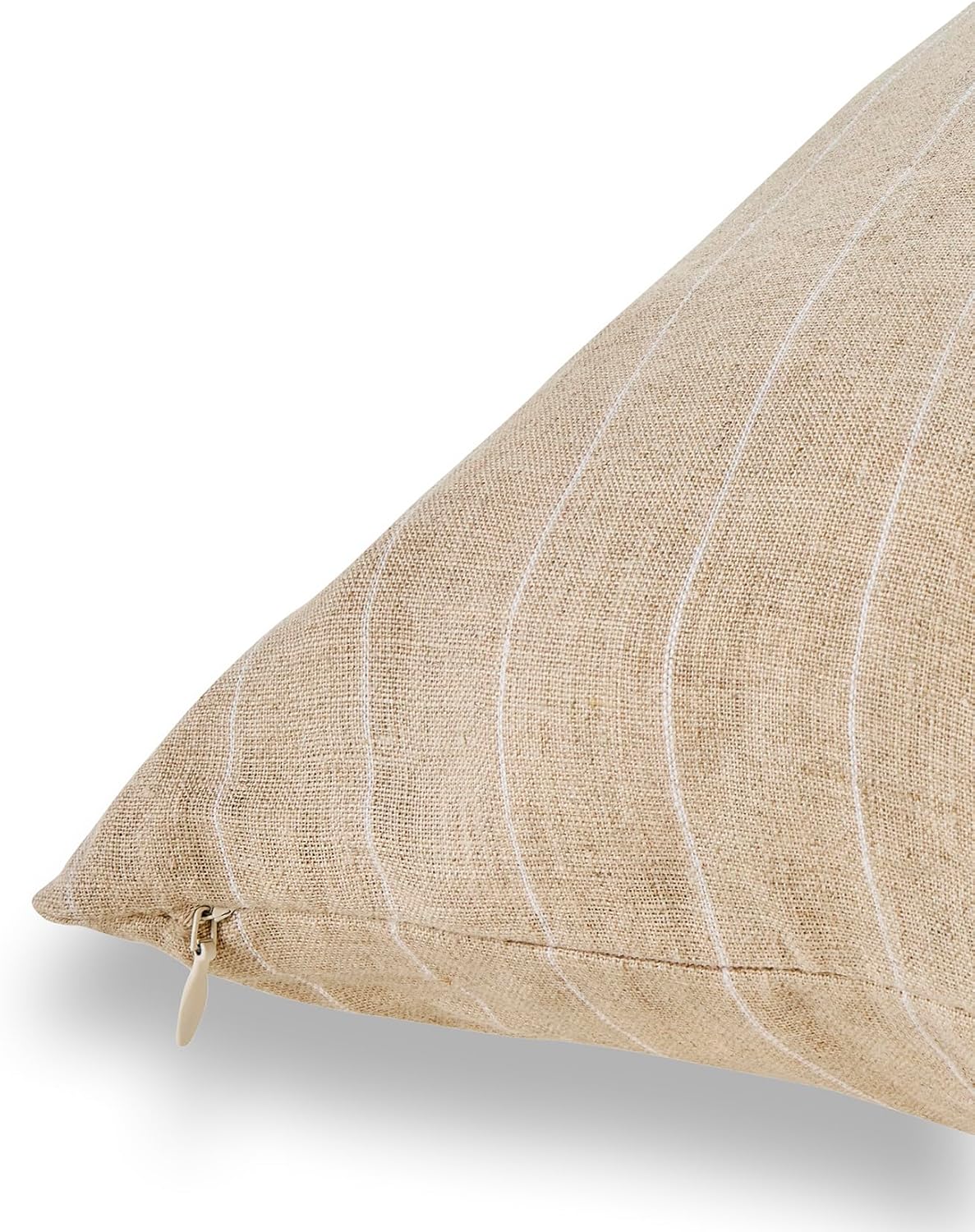 20×20 Inch Natural White Stripe 100% Linen Throw Pillow Cover with Invisible Zipper for Sofa Bed