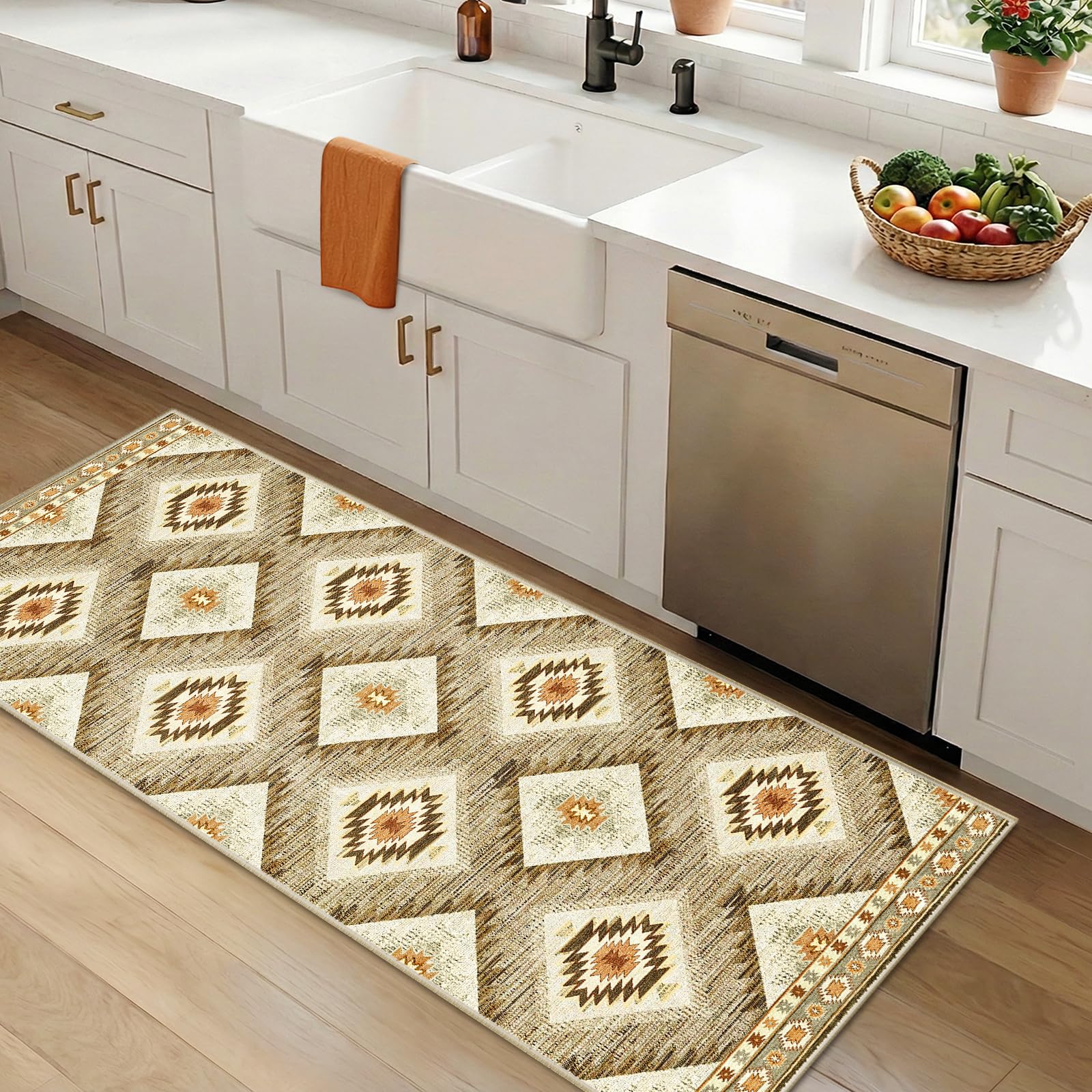 BESTSWEETIE Area Rug 5x7 Rug Machine Washable Non-Slip Low Pile Print Pattern Western Rug for Living Room Bedroom Entryway Tribal Series -Black