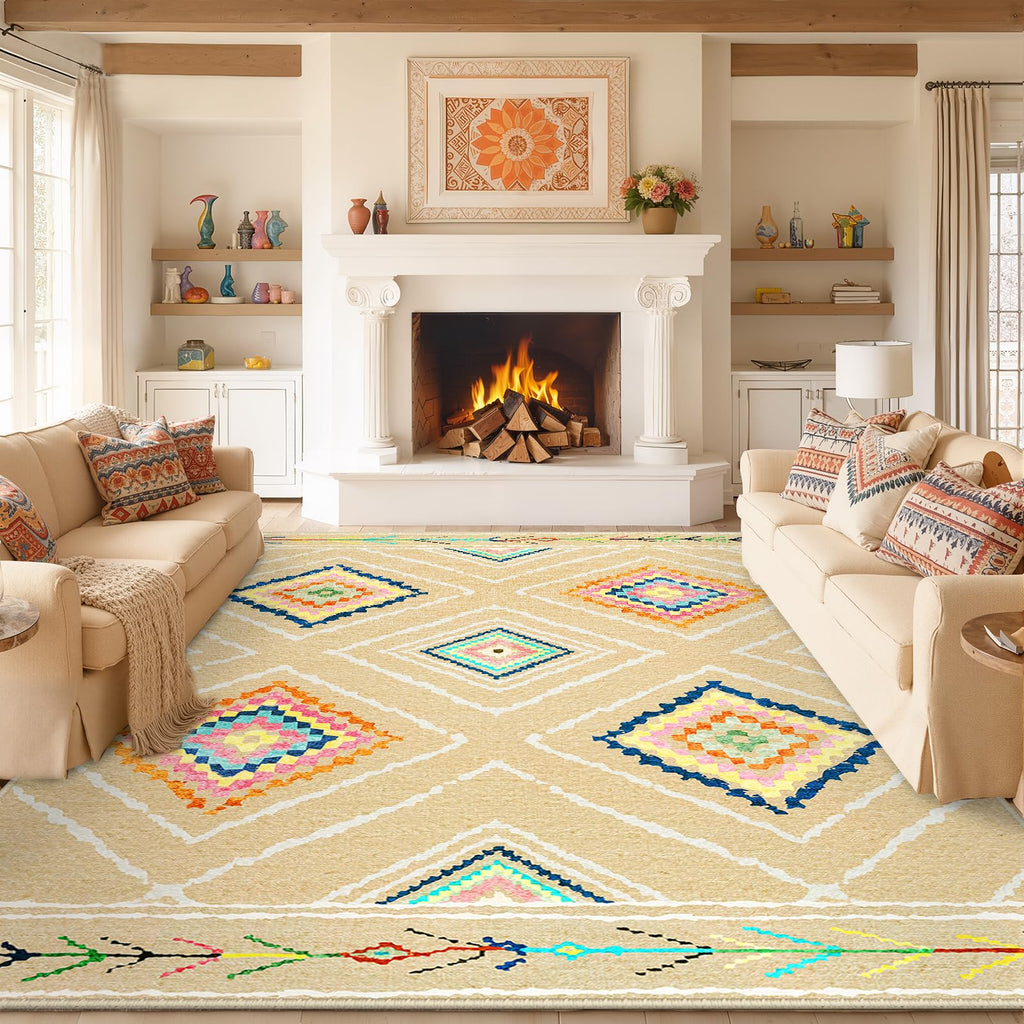 BESTSWEETIE Area Rug 5x7 Rug Machine Washable Non-Slip Low Pile Print Pattern Western Rug for Living Room Bedroom Entryway Tribal Series -Black