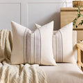 Striped Linen Textured Throw Pillow Covers 18x18 Inch Set of 2,Boho Decorative Cushion Covers, Neutral Navy Blue Accent Pillowcases for Couch, Sofa, Bed Farmhouse & Modern Living Room Decor