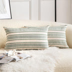 Cethom Decorative Boho Throw Pillow Covers, Farmhouse Textured Pillow Case, 20 x 20 Inch Set of 2, Chair Sofa Bedroom Living Room Home Decor Couch Cushion Case, Classic Blue and Beige Striped