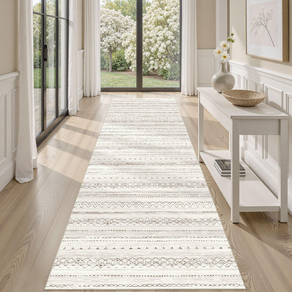cotiled 5x7 Area Rug Living Room: Washable Boho Rugs with Non Slip Backing Large Soft Indoor Stain Resistant Carpet for Bedroom Farmhouse Dining Room Lightweight Home Decor L Brown/Cream