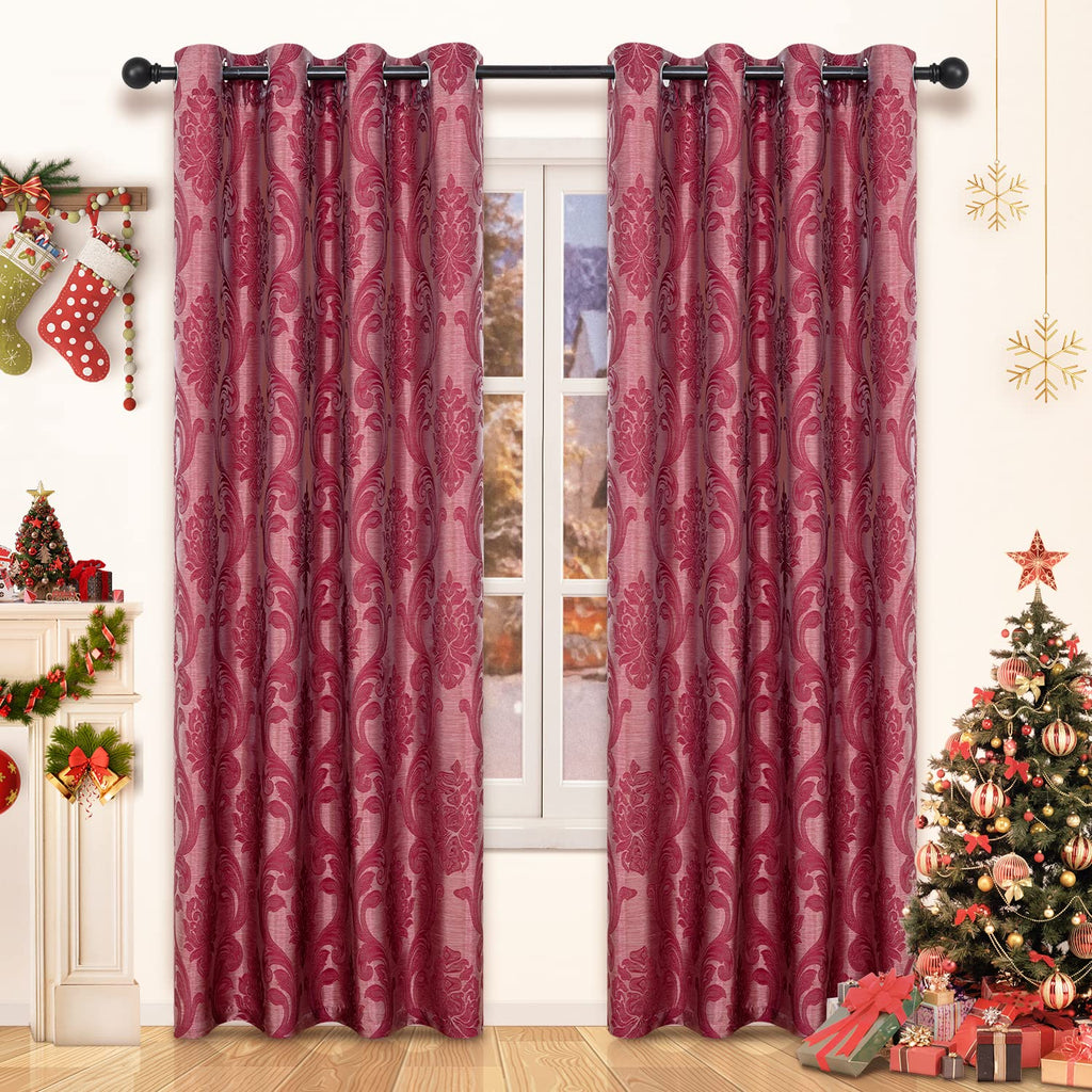 NAPEARL Damask Curtains-Fancy Jacquard Semi-Blackout Brown Curtain Drapes for legant & Private Living Room & Bedroom, Luxury Curtains 96 Inches Length (2 Panels, Each 52 x 96 Inches)