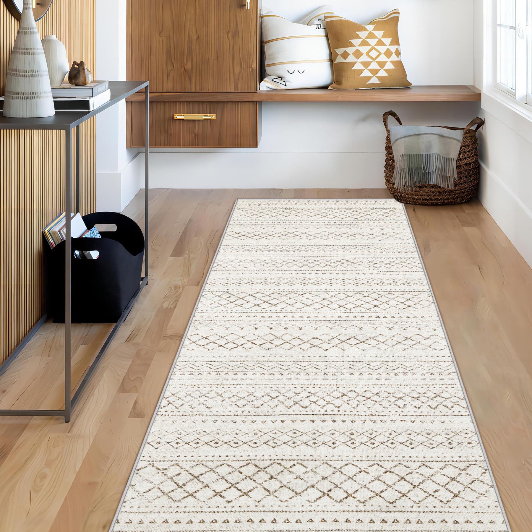Area Rug Living Room Rugs 8x10 - Large Soft Boho Geometric Rug, Non-Slip Foldable Washable Rugs Non Shedding Morden Indoor Floor Carpet for Living Room Bedroom Office Dining Room(Brown Green,8'x10')