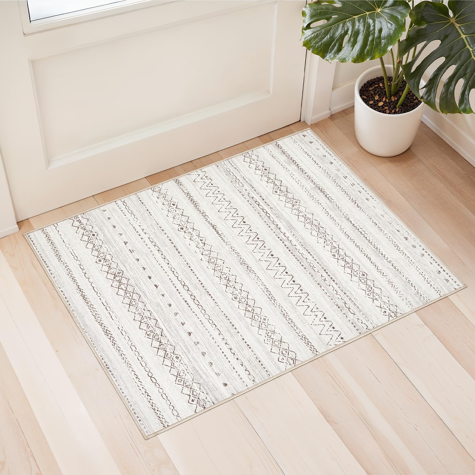 cotiled 5x7 Area Rug Living Room: Washable Boho Rugs with Non Slip Backing Large Soft Indoor Stain Resistant Carpet for Bedroom Farmhouse Dining Room Lightweight Home Decor L Brown/Cream