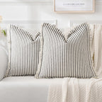 MIULEE Pack of 2 Black Pillow Covers 20x20 Inch Striped Farmhouse Couch Throw Pillow Covers with Fringe Chic Linen Decorative Cushion Covers for Sofa Living Room Bed Outdoor Home Decor