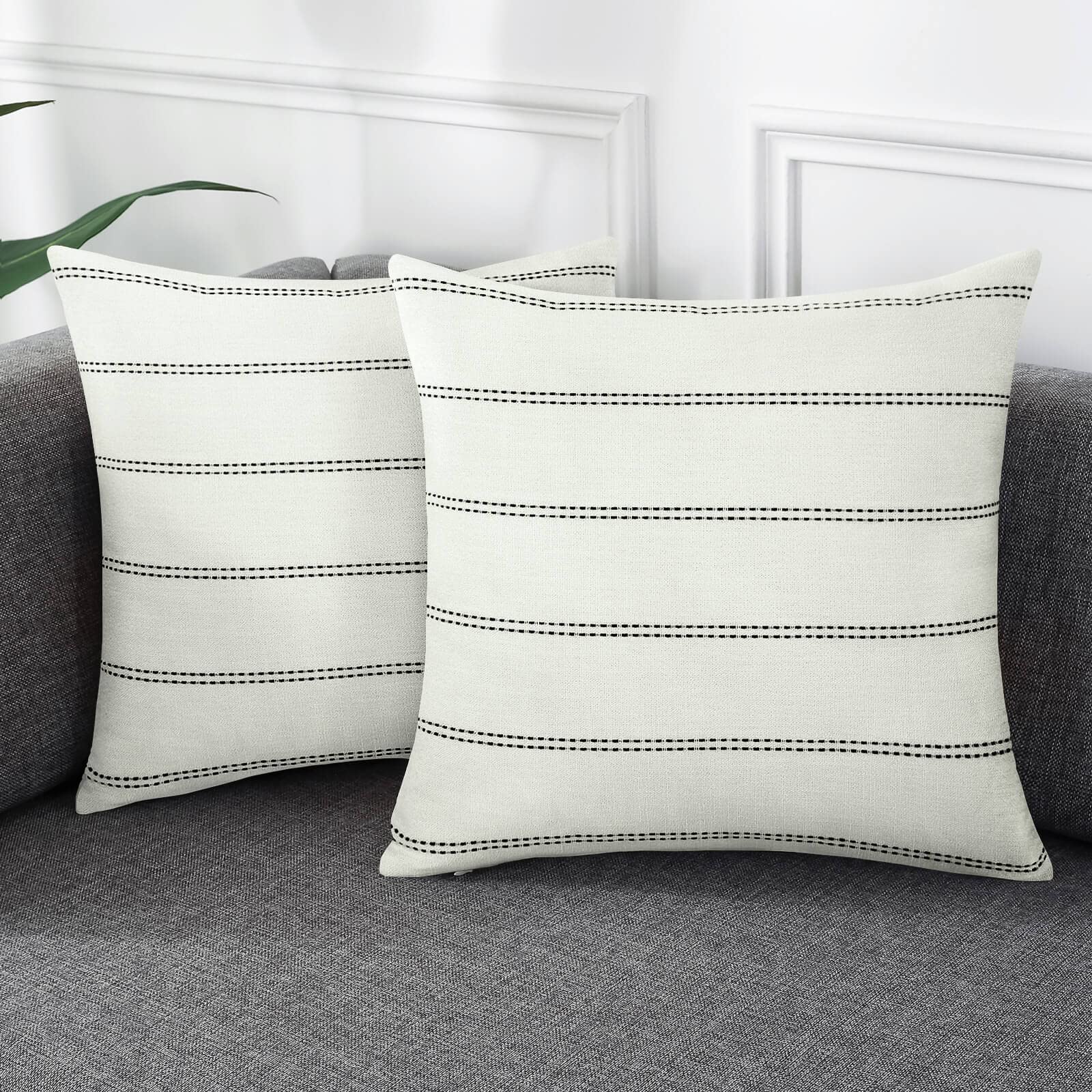 AmHoo Pack of 2 Farmhouse Stripe Check Throw Pillow Covers Set Case Cotton Linen Decorative Pillowcases Cushion Cover for Couch Bench Sofa 18x18 Inch Sage Green
