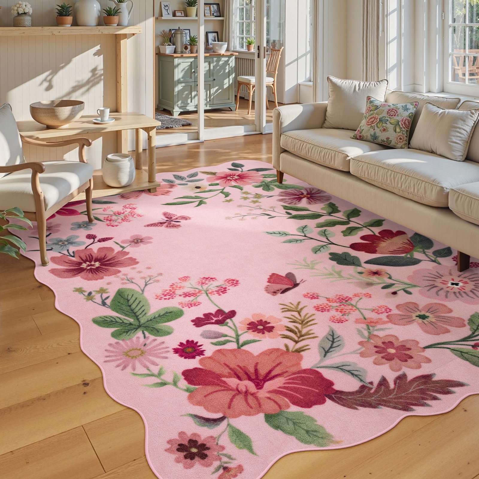 Lahome Floral Living Room Rugs, Area Rugs 5x7 Rug for Bedroom Ultra-Thin Soft Rug, Non-Slip Washable Rugs Stain Resistant Boho Rug Flore Throw Rug for ‎Dining Room Office (5x7ft,Green)