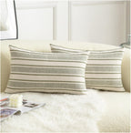 Cethom Decorative Boho Throw Pillow Covers, Farmhouse Textured Pillow Case, 20 x 20 Inch Set of 2, Chair Sofa Bedroom Living Room Home Decor Couch Cushion Case, Classic Blue and Beige Striped