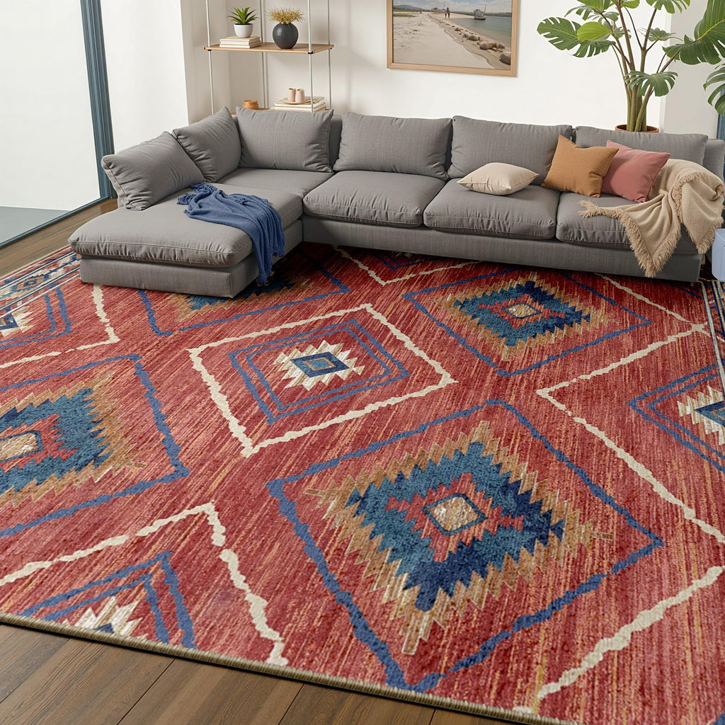 BESTSWEETIE Area Rug 5x7 Rug Machine Washable Non-Slip Low Pile Print Pattern Western Rug for Living Room Bedroom Entryway Tribal Series -Black
