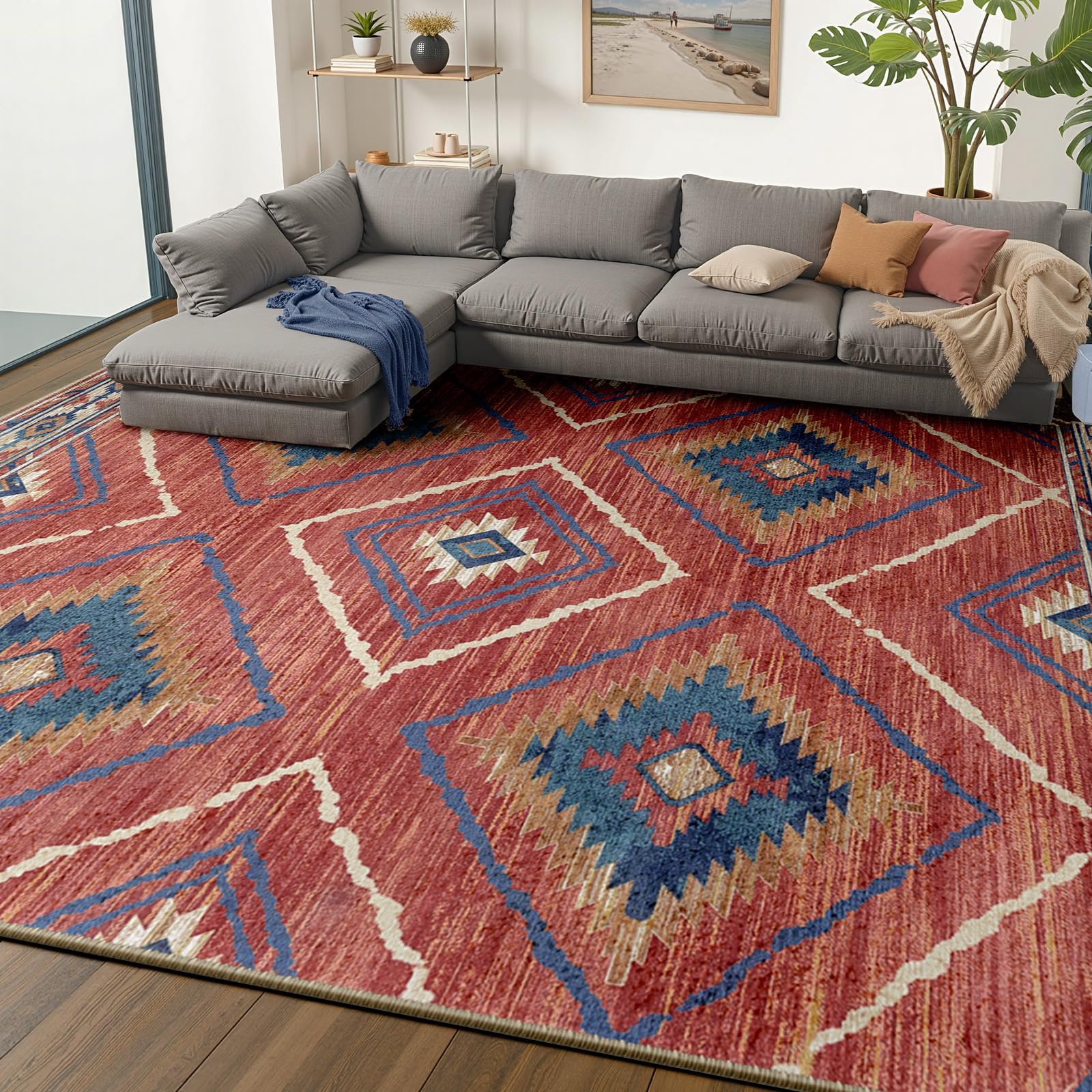 BESTSWEETIE Area Rug 5x7 Rug Machine Washable Non-Slip Low Pile Print Pattern Western Rug for Living Room Bedroom Entryway Tribal Series -Black
