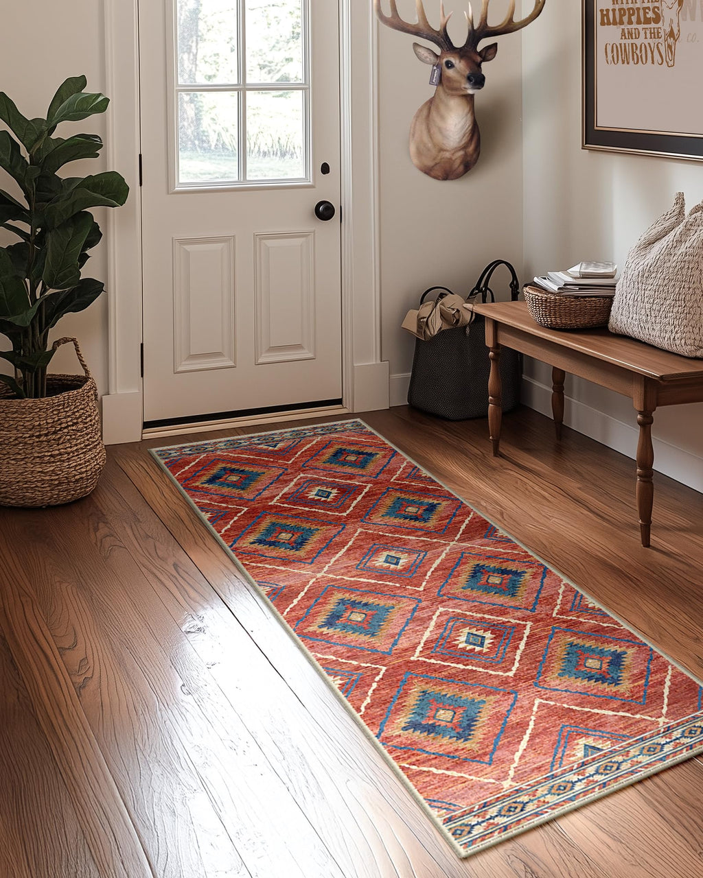 BESTSWEETIE Area Rug 5x7 Rug Machine Washable Non-Slip Low Pile Print Pattern Western Rug for Living Room Bedroom Entryway Tribal Series -Black