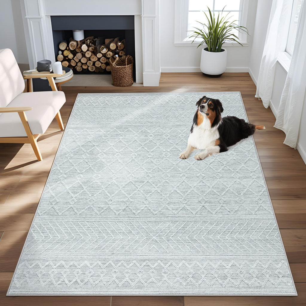 Area Rug Living Room Rugs 8x10 - Large Soft Boho Geometric Rug, Non-Slip Foldable Washable Rugs Non Shedding Morden Indoor Floor Carpet for Living Room Bedroom Office Dining Room(Brown Green,8'x10')