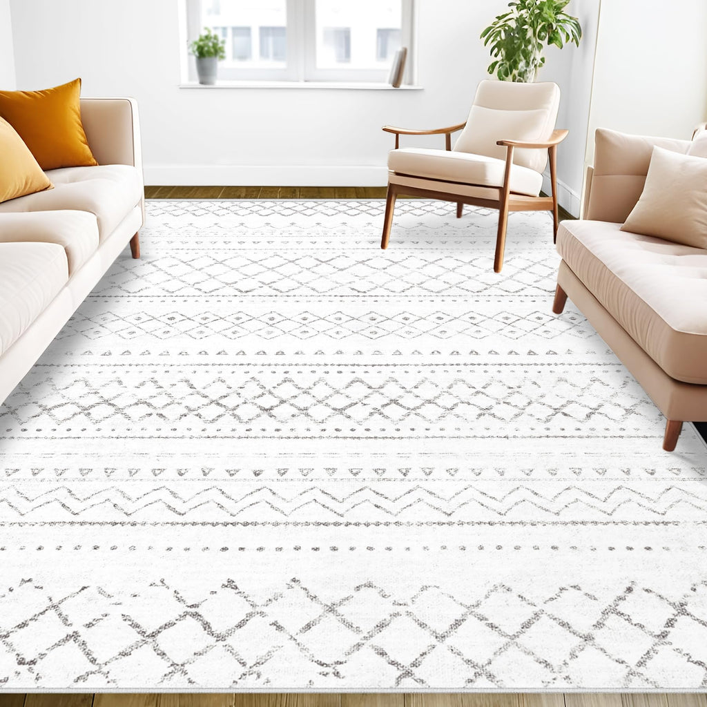 Area Rug Living Room Rugs 8x10 - Large Soft Boho Geometric Rug, Non-Slip Foldable Washable Rugs Non Shedding Morden Indoor Floor Carpet for Living Room Bedroom Office Dining Room(Brown Green,8'x10')