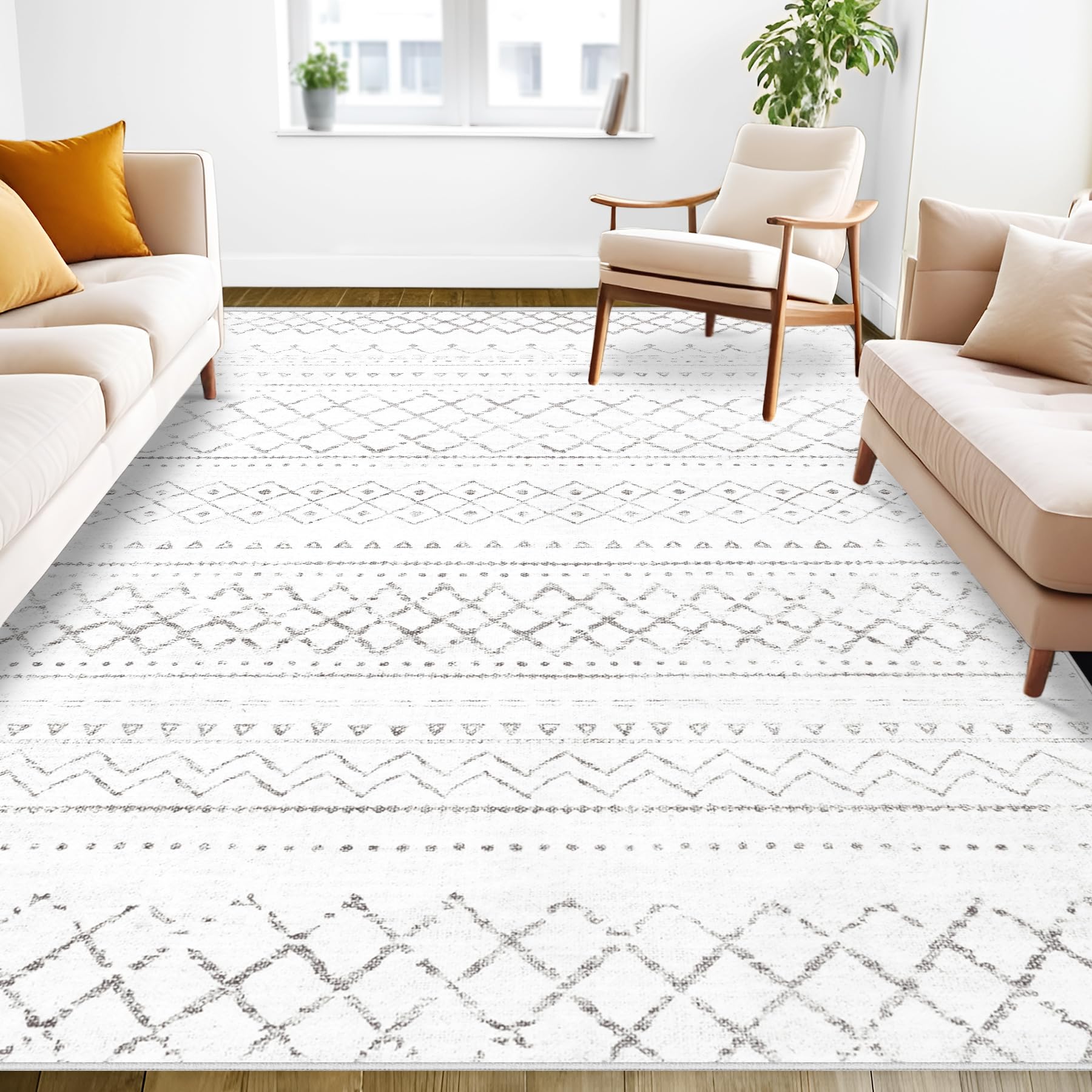 Area Rug Living Room Rugs 8x10 - Large Soft Boho Geometric Rug, Non-Slip Foldable Washable Rugs Non Shedding Morden Indoor Floor Carpet for Living Room Bedroom Office Dining Room(Brown Green,8'x10')