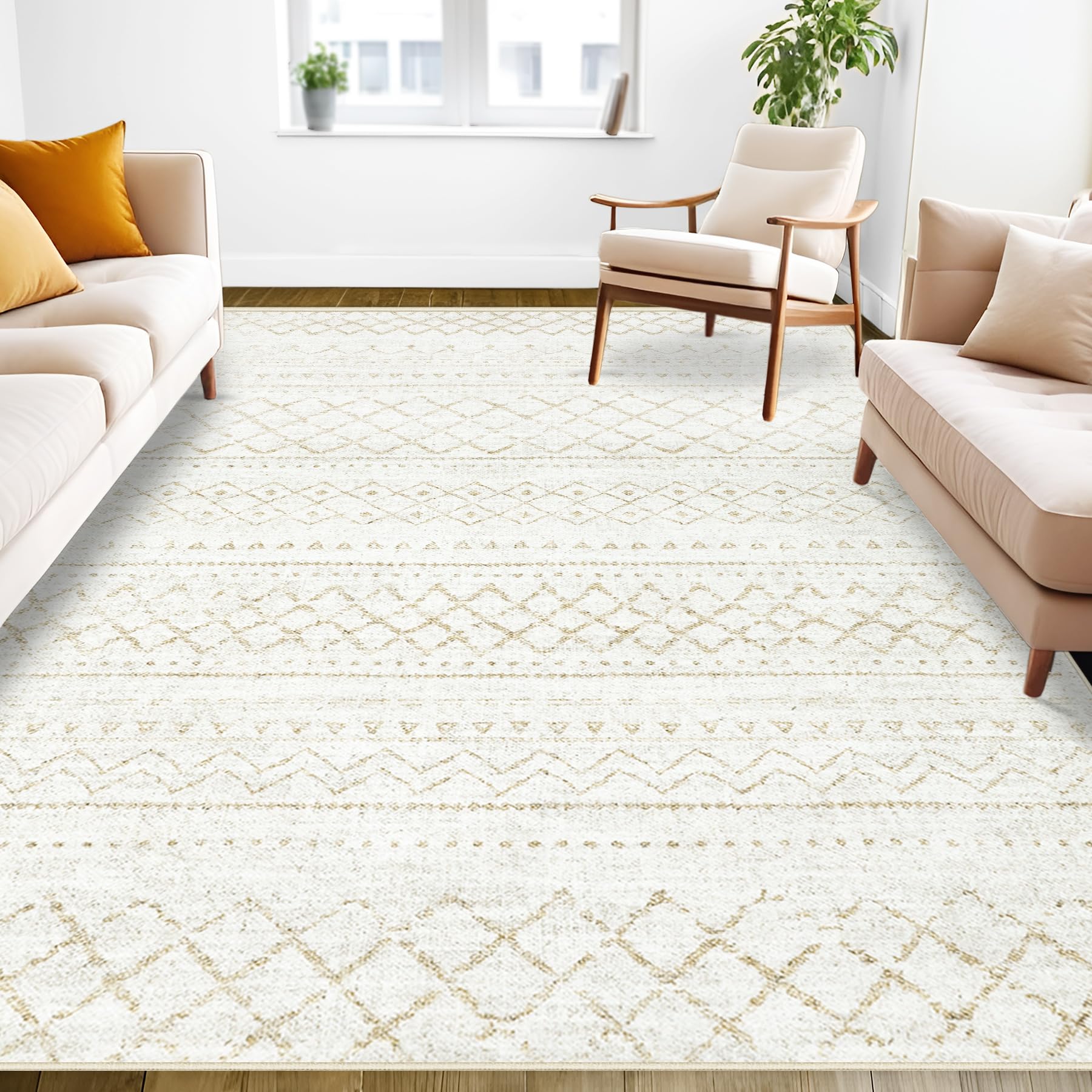 Area Rug Living Room Rugs 8x10 - Large Soft Boho Geometric Rug, Non-Slip Foldable Washable Rugs Non Shedding Morden Indoor Floor Carpet for Living Room Bedroom Office Dining Room(Brown Green,8'x10')
