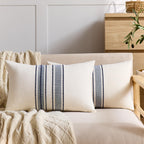 Striped Linen Textured Throw Pillow Covers 18x18 Inch Set of 2,Boho Decorative Cushion Covers, Neutral Navy Blue Accent Pillowcases for Couch, Sofa, Bed Farmhouse & Modern Living Room Decor