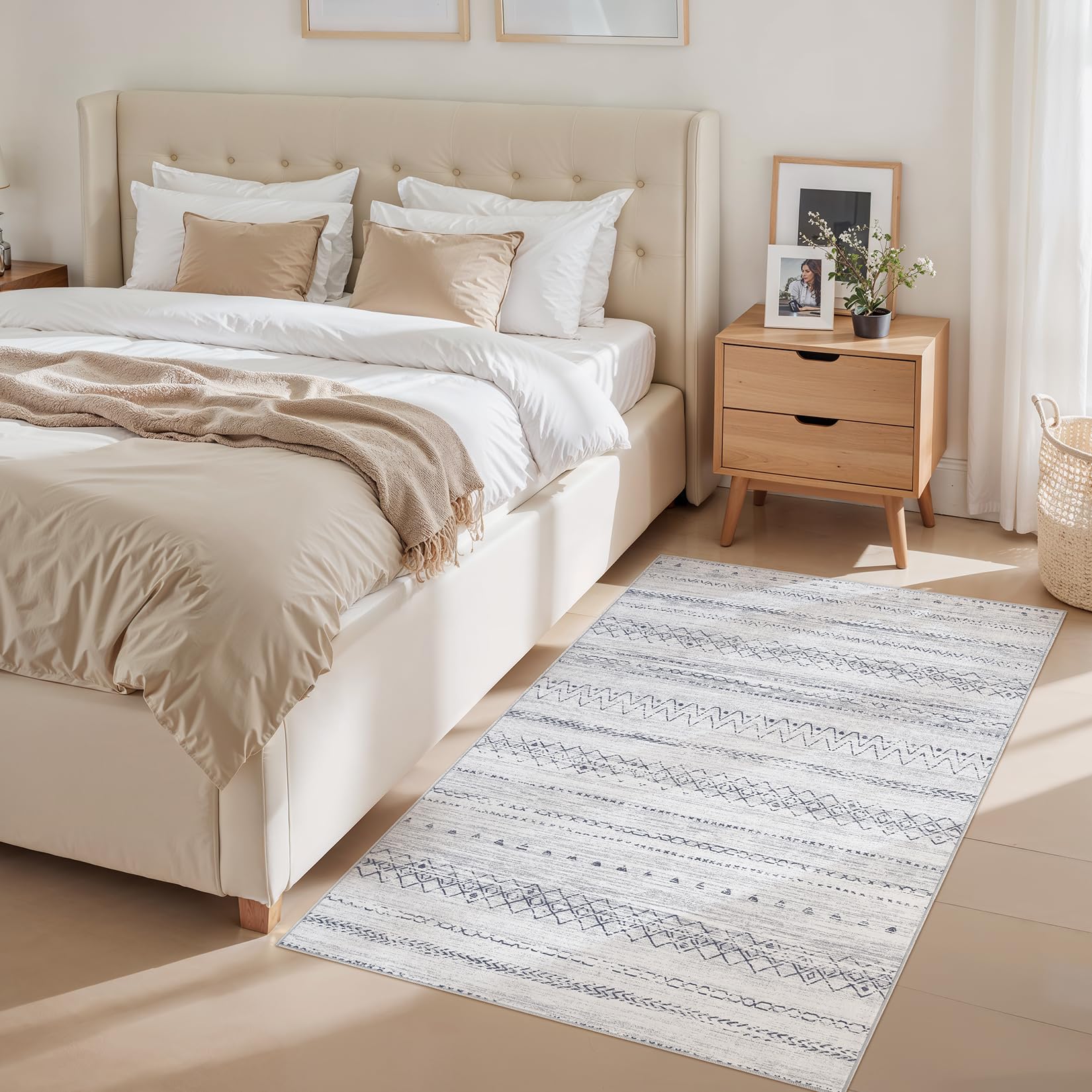 cotiled 5x7 Area Rug Living Room: Washable Boho Rugs with Non Slip Backing Large Soft Indoor Stain Resistant Carpet for Bedroom Farmhouse Dining Room Lightweight Home Decor L Brown/Cream