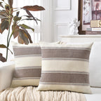 AmHoo Pack of 2 Farmhouse Linen Throw Pillow Cover Cushion Stripe Decoration Buffalo Retro Pillowcase with Hidden Zipper for Sofa Bedroom Car 18 x 18 Inch Blue