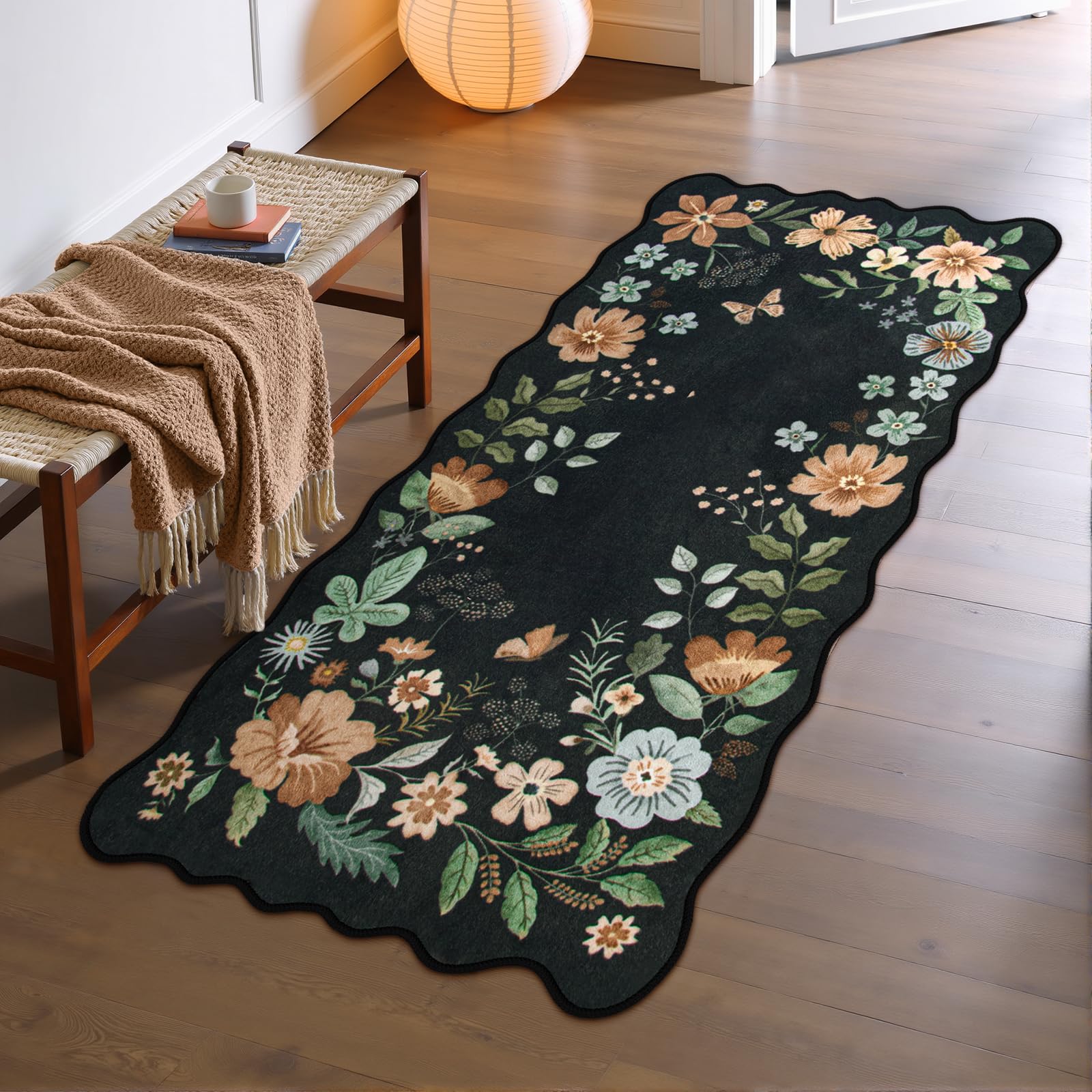 Lahome Floral Living Room Rugs, Area Rugs 5x7 Rug for Bedroom Ultra-Thin Soft Rug, Non-Slip Washable Rugs Stain Resistant Boho Rug Flore Throw Rug for ‎Dining Room Office (5x7ft,Green)
