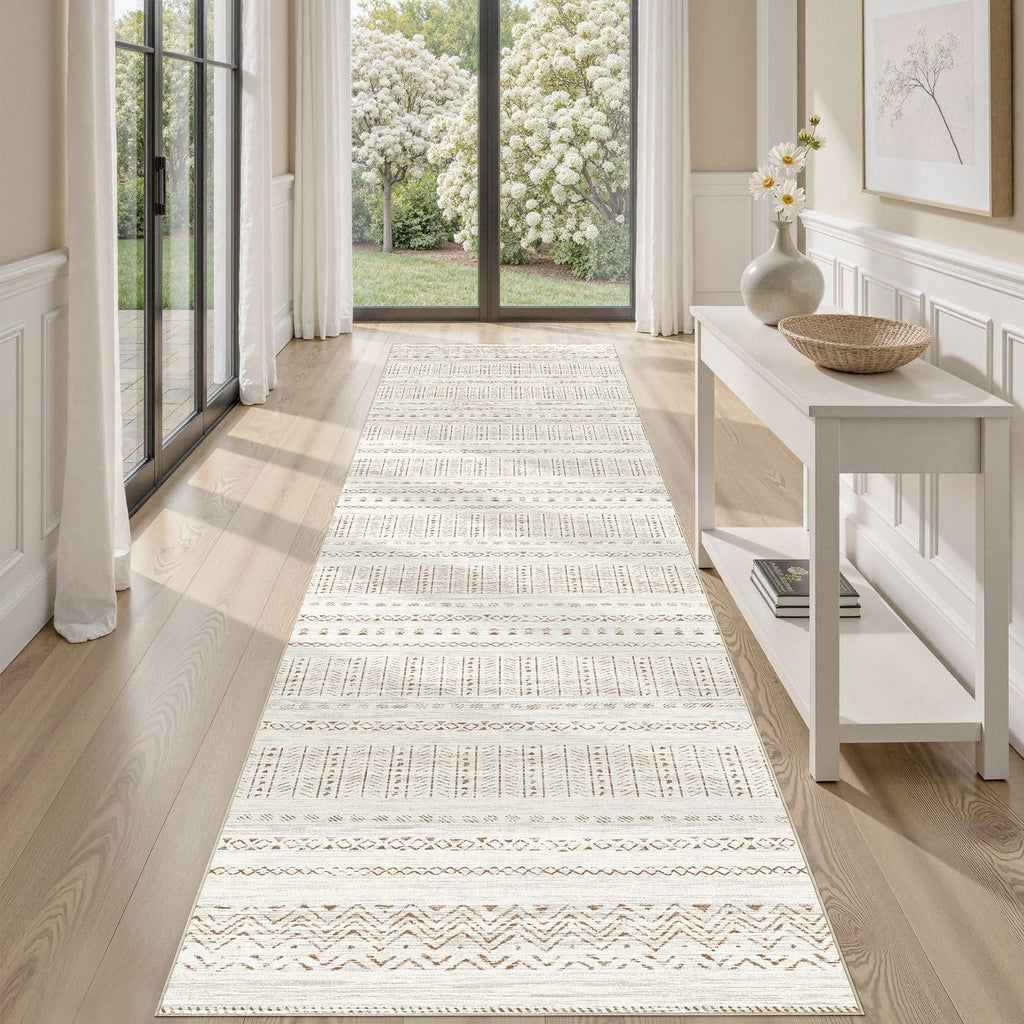 cotiled 5x7 Area Rug Living Room: Washable Boho Rugs with Non Slip Backing Large Soft Indoor Stain Resistant Carpet for Bedroom Farmhouse Dining Room Lightweight Home Decor L Brown/Cream