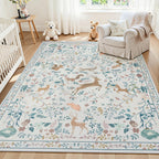 8x10 Beige Boho Floral Washable Non-Slip Thin Area Rug for Indoor Spaces