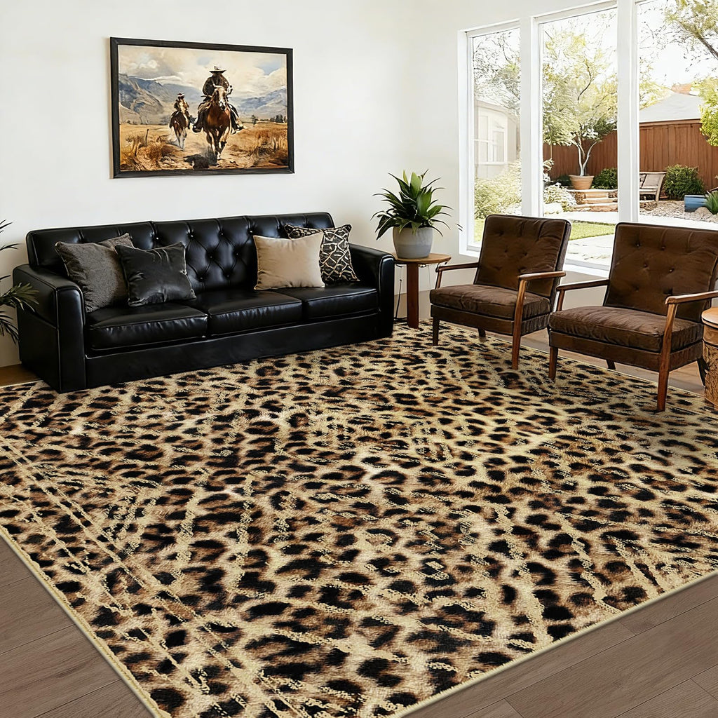 BESTSWEETIE Area Rug 5x7 Rug Machine Washable Non-Slip Low Pile Print Pattern Western Rug for Living Room Bedroom Entryway Tribal Series -Black