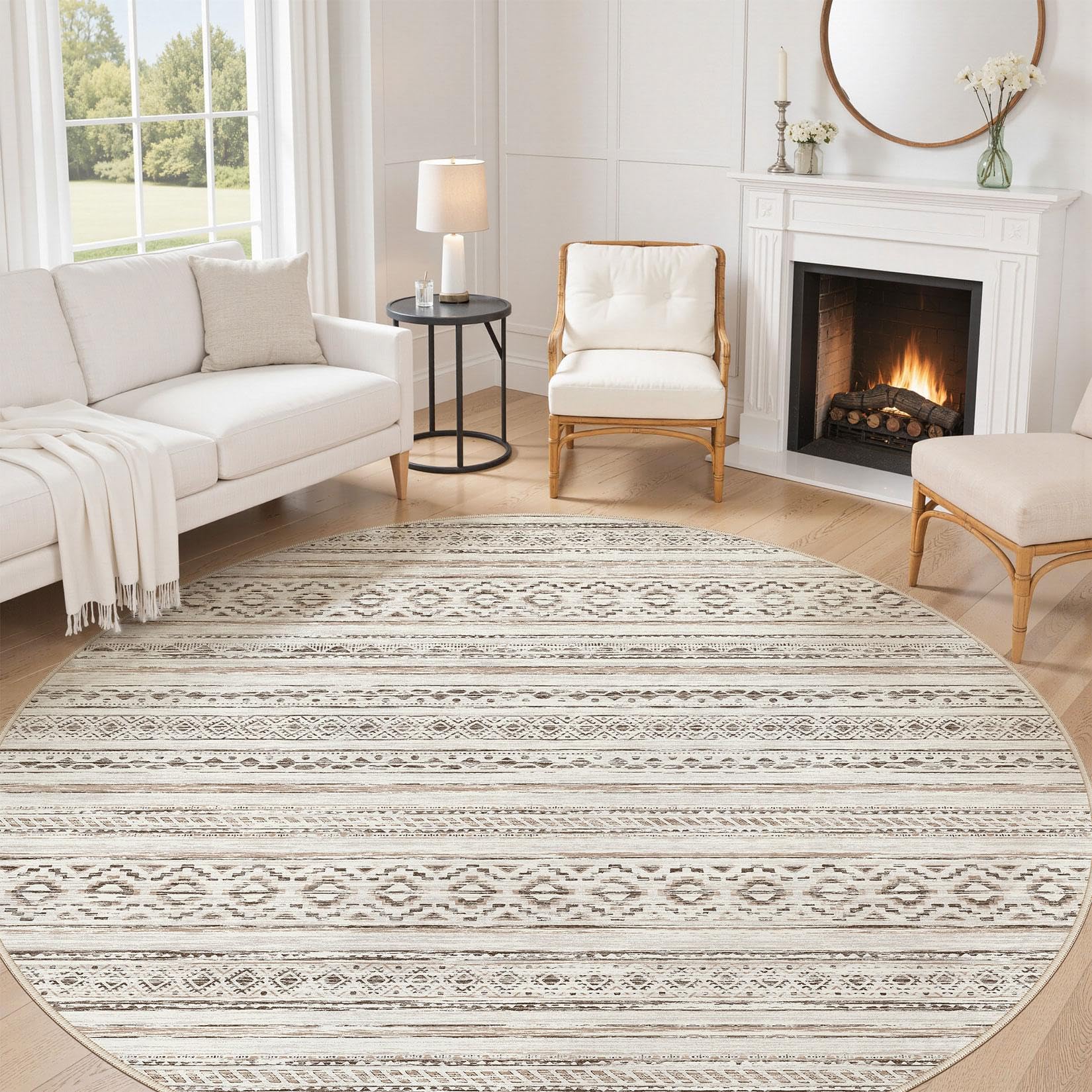 cotiled 5x7 Area Rug Living Room: Washable Boho Rugs with Non Slip Backing Large Soft Indoor Stain Resistant Carpet for Bedroom Farmhouse Dining Room Lightweight Home Decor L Brown/Cream
