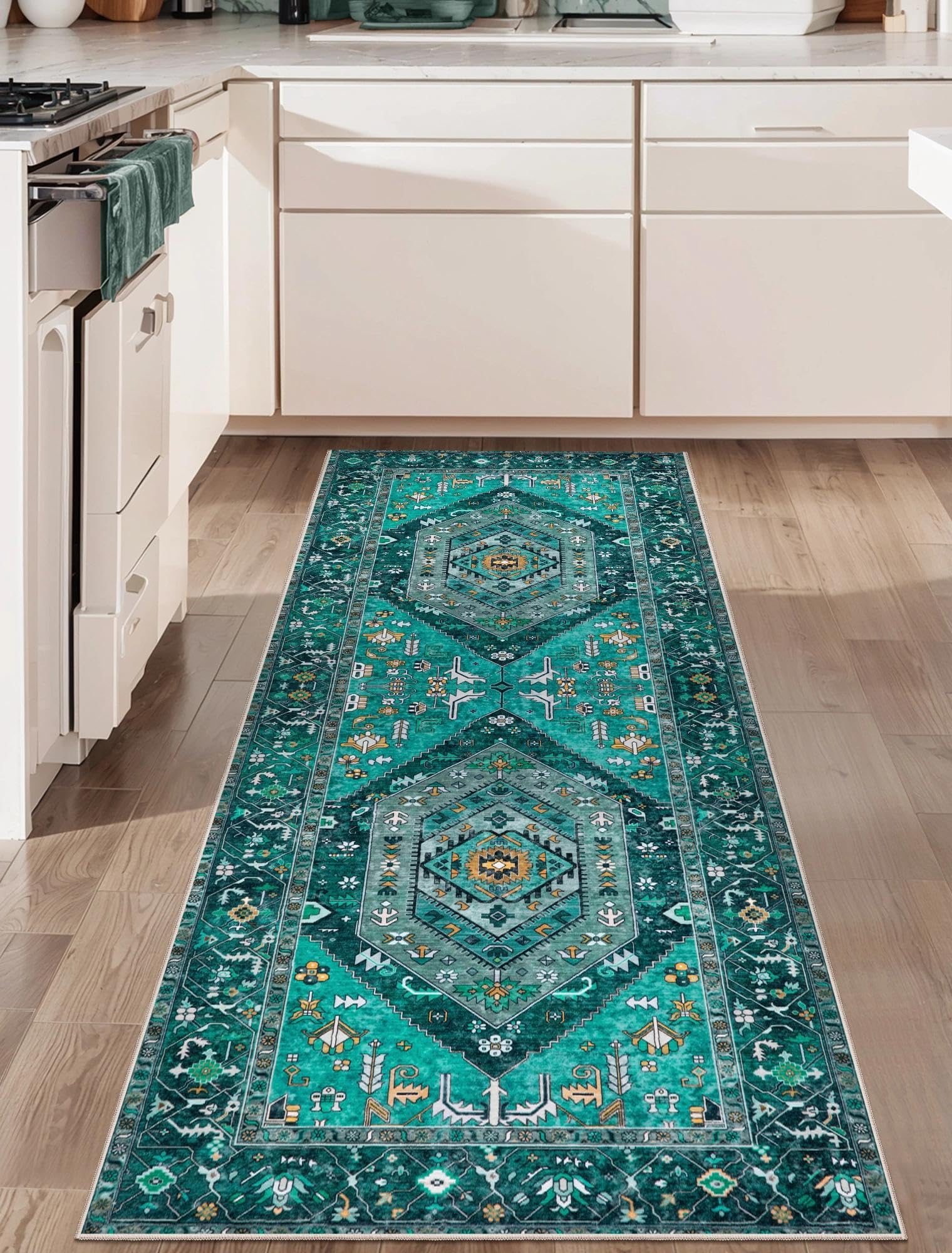 SERISSA Washable Rugs 8x10 Area Rugs, Large Non-Slip Boho Living Room Rust Rug, Ultra Soft Vintage Print Distressed Oriental Tribal Farmhouse Carpet for Dining Room Bedroom Dorm Office Home Decor