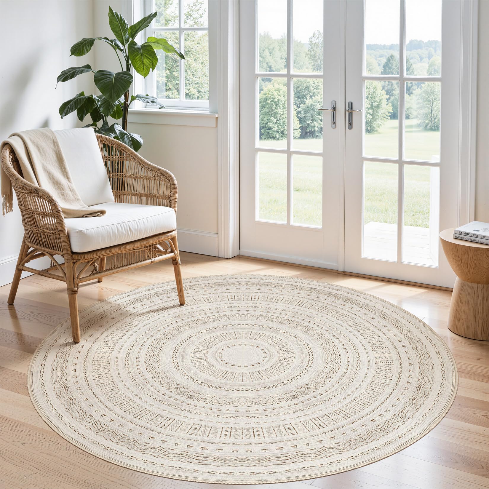 cotiled 5x7 Area Rug Living Room: Washable Boho Rugs with Non Slip Backing Large Soft Indoor Stain Resistant Carpet for Bedroom Farmhouse Dining Room Lightweight Home Decor L Brown/Cream