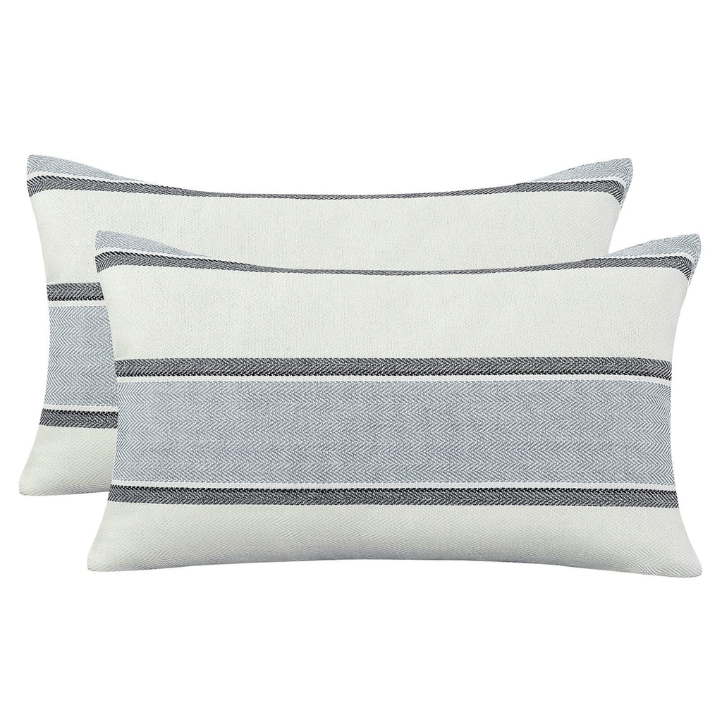 AmHoo Pack of 2 Farmhouse Linen Throw Pillow Cover Cushion Stripe Decoration Buffalo Retro Pillowcase with Hidden Zipper for Sofa Bedroom Car 18 x 18 Inch Blue