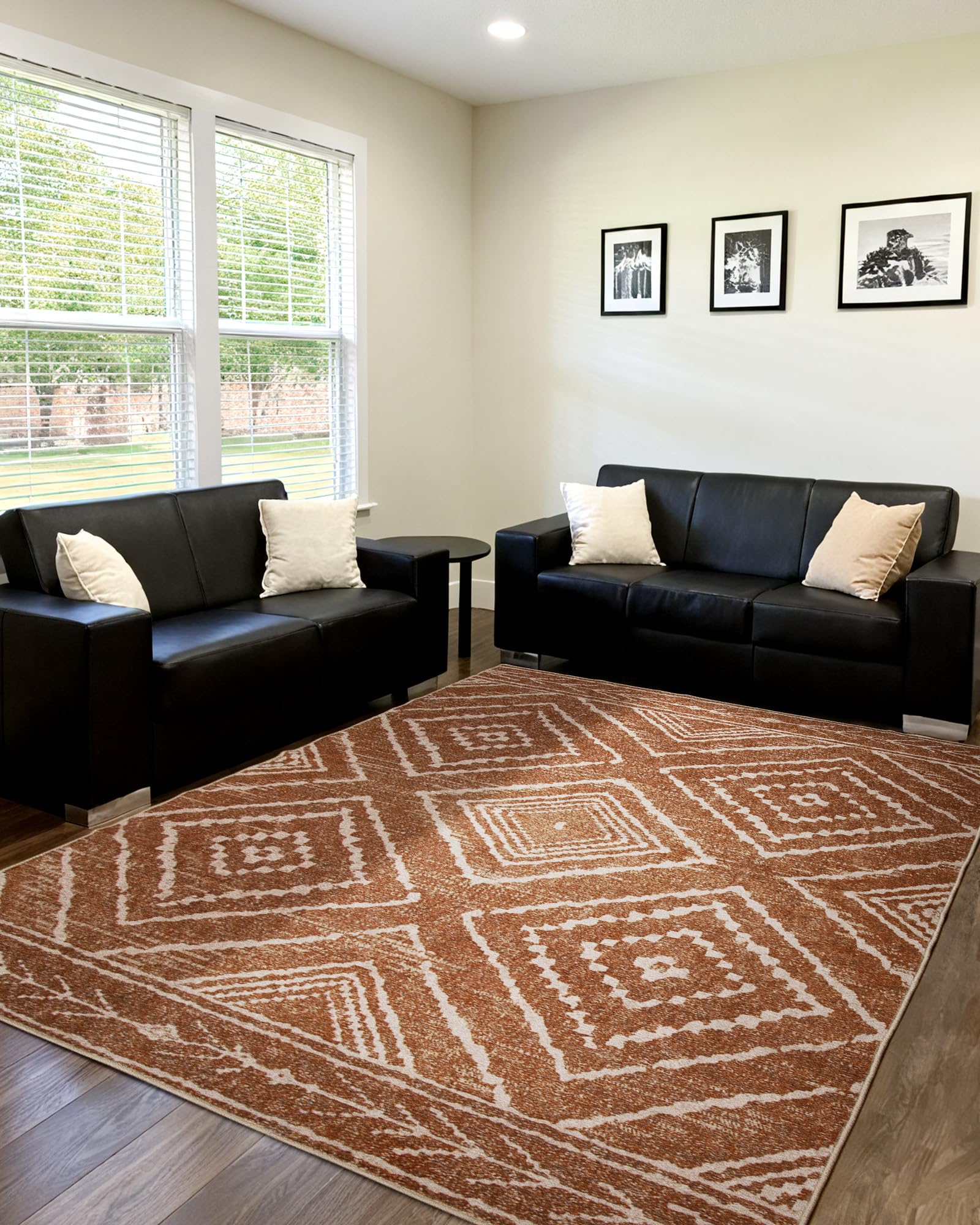 BESTSWEETIE Area Rug 5x7 Rug Machine Washable Non-Slip Low Pile Print Pattern Western Rug for Living Room Bedroom Entryway Tribal Series -Black